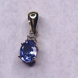 10k Gold Pendant Amethyst Diamond Charm Oval Prong Set Stamped
